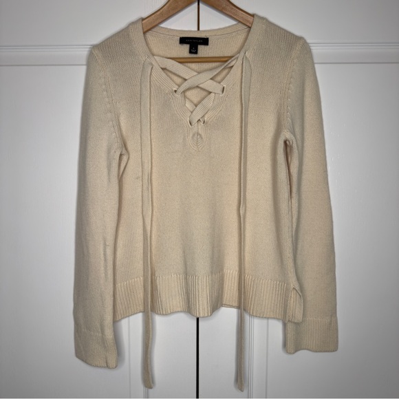 Ann Taylor Sweaters - Ann Taylor Women's Wool Cashmere Lace-Up Knit Sweater Medium Cream